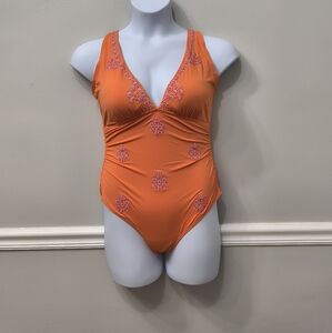 Sundance Tangerine Embroidered Pallua One-Piece Swimsuit Sz L Activewear Boho